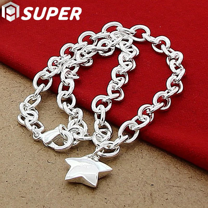 925 Silver Star Pendant Necklace 18-Inch Chain Wedding Jewelry