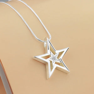 925 Silver Star Pendant Necklace Zircon Charm Women Necklace
