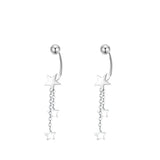 925 Silver Star Shape Pendant Earrings Tassel Chain Bestie Wedding Jewelry