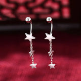 925 Silver Star Shape Pendant Earrings Tassel Chain Bestie Wedding Jewelry
