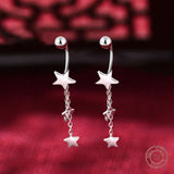 925 Silver Star Shape Pendant Earrings Tassel Chain Bestie Wedding Jewelry