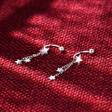 925 Silver Star Shape Pendant Earrings Tassel Chain Bestie Wedding Jewelry