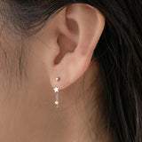 925 Silver Star Shape Pendant Earrings Tassel Chain Bestie Wedding Jewelry