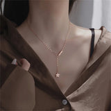 925 Silver Star Smile Face Pendant Tassel Necklace Women Collar Chain