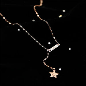 925 Silver Star Smile Face Pendant Tassel Necklace Women Collar Chain