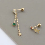925 Silver Star Snowman Drop Earrings Fairy Tassel Zircon Gift