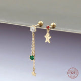 925 Silver Star Snowman Drop Earrings Fairy Tassel Zircon Gift