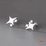 925 Silver Star Stud Earrings Women Girl Gift Banquet Jewelry