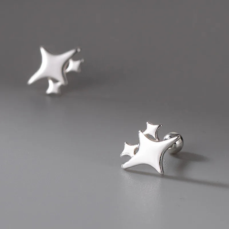 925 Silver Star Stud Earrings Women Girl Gift Banquet Jewelry