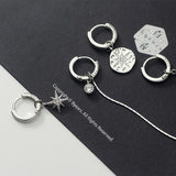 925 Silver Star Tassel Asymmetric Hoop Earrings CZ Wedding Jewelry