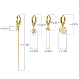 925 Silver Star Tassel Asymmetric Hoop Earrings CZ Wedding Jewelry