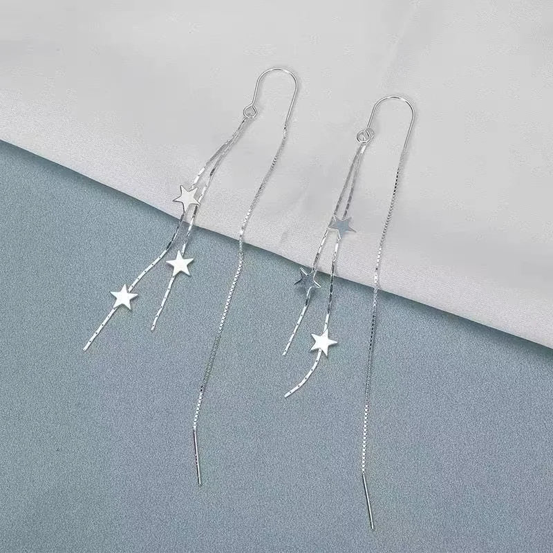 925 Silver Star Tassel Earrings Long Earrings Birthday Gift