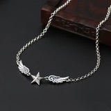 925 Silver Star Wings Round Chain Choker Necklace for Women