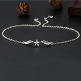 925 Silver Star Wings Round Chain Choker Necklace for Women