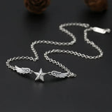 925 Silver Star Wings Round Chain Choker Necklace for Women