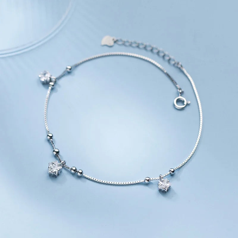 925 Silver Star Zircon Anklet Foot Bracelet for Women
