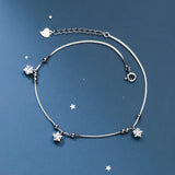 925 Silver Star Zircon Anklet Foot Bracelet for Women
