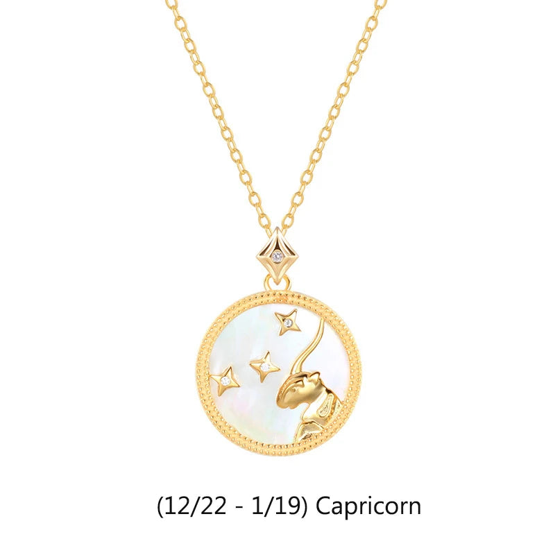 925 Silver Star Zodiac Constellation Mother of Pearl Shell Necklace