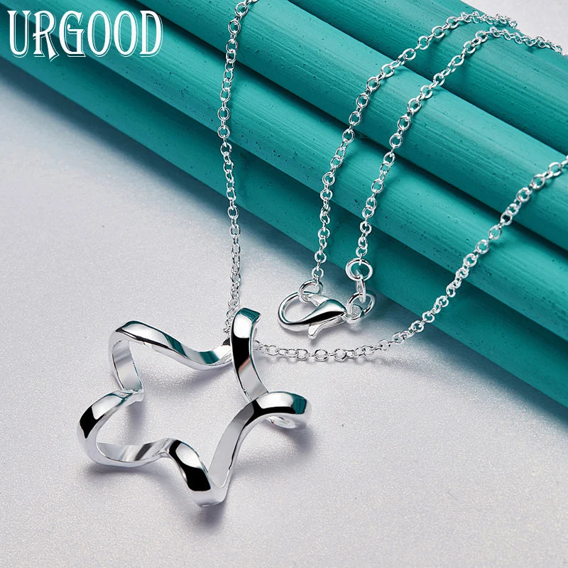 925 Silver Starfish Pendant Necklace 16-30 Inch Chain Women Party Engagement