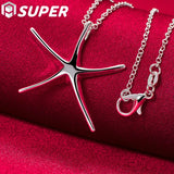 925 Silver Starfish Pendant Necklace 16-30" Chain
