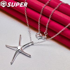 925 Silver Starfish Pendant Necklace 16-30" Chain