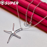 925 Silver Starfish Pendant Necklace 16-30" Chain