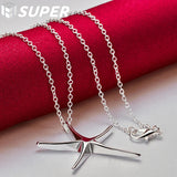 925 Silver Starfish Pendant Necklace 16-30" Chain