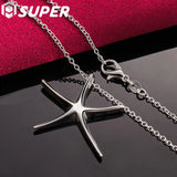 925 Silver Starfish Pendant Necklace 16-30" Chain