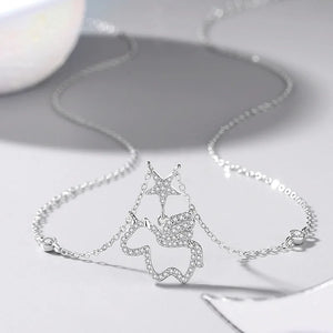 925 Silver Starlight Unicorn Chain Necklace Women Rose Plating