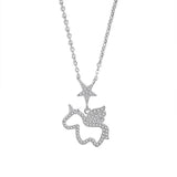 925 Silver Starlight Unicorn Chain Necklace Women Rose Plating