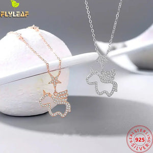 925 Silver Starlight Unicorn Chain Necklace Women Rose Plating