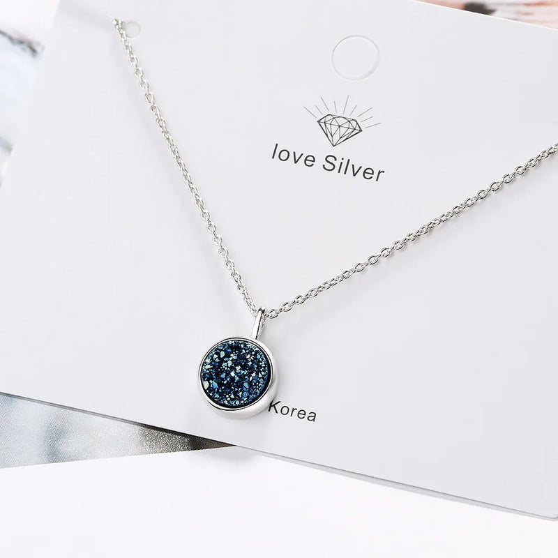 925 Silver Starry Sky Crystal Pendant Necklace Women Jewelry