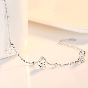 925 Silver Stars & Moon Anklet Bracelet Foot Chain Beach Jewelry Gift