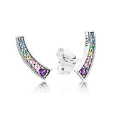 925 Silver Orchid Rainbow Heart Circles Stud Earrings