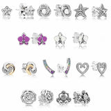 925 Silver Orchid Rainbow Heart Circles Stud Earrings
