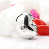 925 Silver Heart Pink CZ Clip Charms Bracelets Necklaces Beads Women