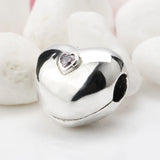 925 Silver Heart Pink CZ Clip Charms Bracelets Necklaces Beads Women