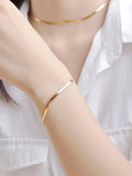 925 Sterling Silver Steel Snake Chain Necklace Women Silvery Golden Flat Chain