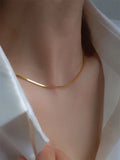 925 Sterling Silver Steel Snake Chain Necklace Women Silvery Golden Flat Chain