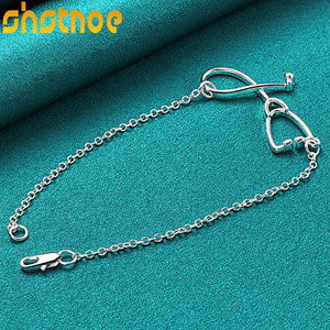 925 Silver Stethoscope Pendant Bracelet Chain Women Party Wedding Gift