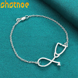 925 Silver Stethoscope Pendant Bracelet Chain Women Party Wedding Gift