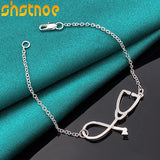 925 Silver Stethoscope Pendant Bracelet Chain Women Party Wedding Gift