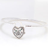 925 Sterling Silver Castle Padlock Bracelet with Charm Pendant DI