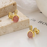 925 Silver Strawberry Crystal Rabbit Stud Earrings For Women Kids