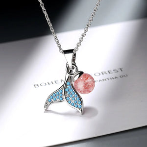 925 Silver Strawberry Crystal Pendant Necklace for Women