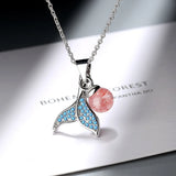 925 Silver Strawberry Crystal Pendant Necklace for Women