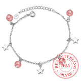 925 Silver Strawberry Crystal Star Charm Bracelet Prevent Allergy