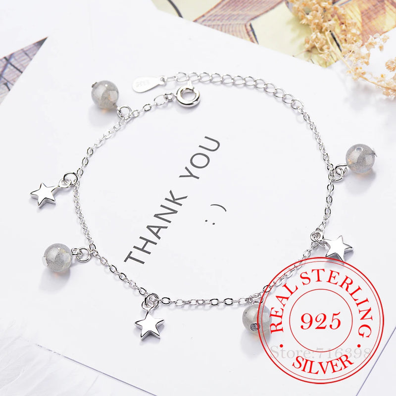 925 Silver Strawberry Crystal Star Charm Bracelet Prevent Allergy