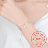 925 Silver Strawberry Crystal Star Charm Bracelet Prevent Allergy