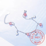 925 Silver Strawberry Crystal Star Charm Bracelet Prevent Allergy